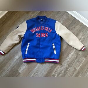 Philadelphia 76ers Sixers Varsity Jacket Letterman Blue White Red NBA Coat L